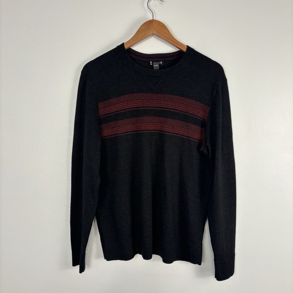 SmartWool Men Sparwood Stripe Crew Sweater Charcoal Heather Medium 16474-010